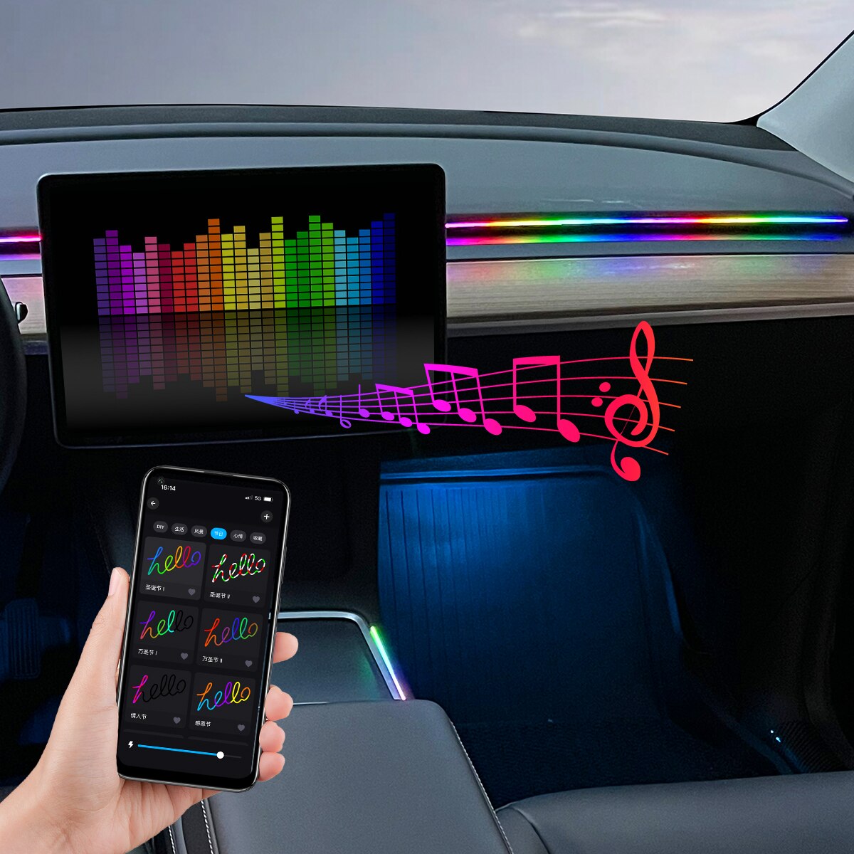 Car USB 64 Colors Acrylic Stri - Led Ambient Interior Car Lights App Control ulasan dan harga